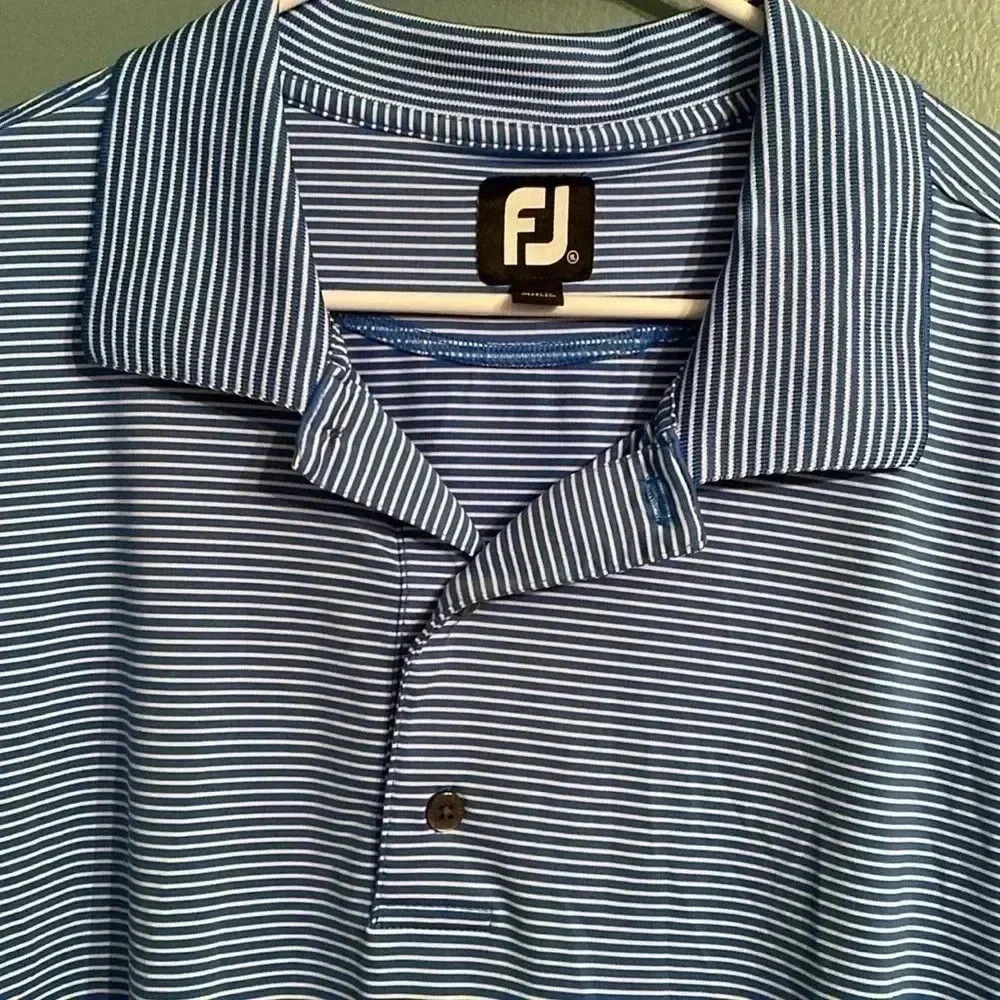 Footjoy XL blue and white stripe gold polo - like new - Picture 3 of 7